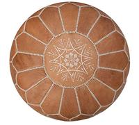 Poufs&Pillows Pouf Artisanal Marocain en Cuir Véritable Fait Main - Vendu Rembourré - Coussin de Sol, Ottoman, Tabouret (Naturel)