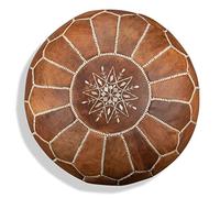 Poufs&Pillows Pouf Artisanal Marocain en Cuir Véritable Fait Main - Vendu Rembourré - Coussin de Sol, Ottoman, Repose-Pied (Cognac)