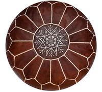 Poufs&Pillows Pouf Artisanal Marocain en Cuir Véritable Fait Main - Vendu Rembourré - Repose-Pied, Coussin de Sol, Ottoman (Miel Cognac)