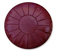Poufs&Pillows Pouf Artisanal Marocain en Cuir Véritable Fait Main - Vendu Rembourré - Repose-Pied, Coussin de Sol, Ottoman (Bordeaux)