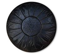 Poufs&Pillows Pouf Artisanal Marocain en Cuir Véritable Fait Main - Vendu Rembourré - Repose-Pied, Coussin de Sol, Ottoman (Noir)