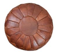 Poufs&Pillows Premium Pouf XL en Cuir Véritable Fait Main - Vendu Rembourré - Coussin de Sol, Ottoman, Repose-Pied, Tabouret, Pouf Marocain (Marron Rouge)
