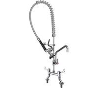 POUGEO Robinet mitigeur commercial pré-rinçage à double levier avec bec supplémentaire de 30,5 cm en laiton chromé poli (centre réglable de 10,2 à 20,3 cm)
