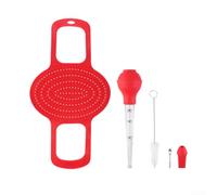 pour accessoire Barbecue Silicone avec Brosse et Injecteur (Red（2）) | Silicone haute température, injecteur inclus, brosse à badigeonner, cuisson four et air fryer, vif