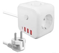 pour bloc pour prise Compact 3 Sorties AC et 4 USB pour bloc | 3 sorties AC, 4 ports USB, finition blanche, taille réduite 75mm, organisation câble