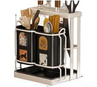 pour bloc Rangement Ustensiles Acier Carboné 19.5cm Anti-Rouille(White)