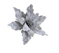 pour fleur De Noël Artificielle 26cm Avec Tige À Paillettes Effet | Confectionnée en tissu et plastique flexible Design élégant avec pétales multicouches Idéale pour arbre sapin table