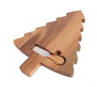 pour plateau à Fromage Sapin de Noël en pour bois d'Acacia avec pour couteau - Planche Apéro Festive pour Charcuterie et Tapas 35x26cm