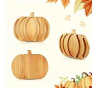pour plateau pour service pour bois Citrouille pour fête Design (large) | citrouille unique, 4 compartiments pratiques, finition pour bois naturel, pour idéal pour snacks et fromages, taille 29x22cm