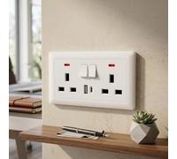 pour prise Murale 2 Gangs ABS Ignifuge Sécurisée pour prise | Charge rapide 35W, ports USB-C et A, commutateur 13A, pour idéal pour smartphones et tablettes