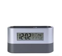 pour réveil Digital avec Fonction Snooze et Minuterie pour | Écran LCD clair, affiche heure date température, porte-stylos intégré, design compact argenté, pour idéal bureau