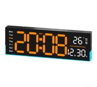 pour réveil Mural LED 32cm Fonction Date et Semaine Inclus (D) | Mouvement silencieux, lumière RGB ajustable, ambiance personnalisée, pas de tic-tac, nuit paisible