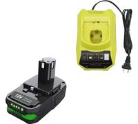Pour Ryobi One+ 18 V - Kit batterie + chargeur - Li-Ion 3000 mAh - Batterie de rechange P107 - 1 batterie 1 chargeur - Bleu ciel