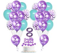 Pourpre Ballon 50 ans anniversaire femme décoration 22 pièces violet bleu Happy 50th Birthday latex ballons 50 ans anniversaire décoration 50 ans femme décoration gâteau 50 ans anniversaire femme