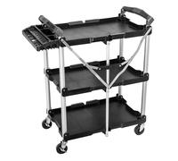 NEO TOOLS Chariot pliable, capacité de charge 75 kg, organisation des outils, 3 étagères, quatre roues mobiles, deux roues avec frein, structure pliable, cadre en aluminium, verrouillable, poignées bi