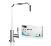 Poveta Robinet Cuisine Pour L'eau Potable et L'osmose Inverse, Forme de L | Robinet pour Le Système De Filtrage D'eau, Robinet D'Évier En Acier Inoxydable 304, Sans Plomb, Pivotant 360°, Argent Brossé