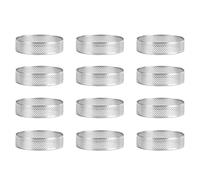 Povxlum Paquet de 12 Anneaux à en Acier Inoxydable, Anneau de Mousse à Gâteau Perforé, Moule à Anneau de Gâteau, Outils de Cuisson de Gâteau Rond 6 Cm