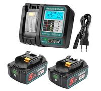 Powarobor 2X 18V 5.5Ah Batteries pour Makita avec Chargeur DC18RC Kit | Compatible avec BL1860B/BL1850B/BL1850/BL1860/BL1830/BL1840/BL1815/BL1430/DC18RD/DC18RA/DC18SF,Écran LCD |Ventilateur intégré