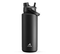 POWCAN Bouteille d'eau isolée de 40 oz avec paille 2 en 1 et couvercle à bec verseur, garde au froid 24 heures, étanche, sans BPA, bouteille d'eau à double paroi en acier inoxydable (Dark Knight)