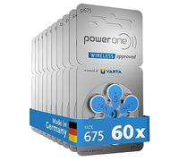 Power One Piles auditives Type 675, Bleu, Lot de 60, Batteries pour Amplificateur Appareil Auditif, pour Aide Auditive, Made in Germany