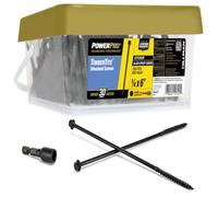 Power Pro TimberTite Lot de 250 vis structurelles Noir 0,6 x 15,2 cm | Acier revêtu époxy noir, entraînement hexagonal avec tête de rondelle hexagonale, type 17 point pour terrasses, clôtures