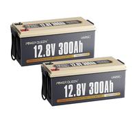 Power Queen 2-Pièces Batterie Lithium 12V 300Ah pour Camping-Cars, Caravane | BMS 200A, 3840Wh d'énergie, LiFePO4 Rechargeable, IP65, 20+ Protection BMS, Convient aux Systèmes Solaires, Hors Réseau