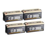 Power Queen 4-Pièces Batterie Lithium 12V 300Ah pour Camping-Cars, Caravane | BMS 200A, 3840Wh d'énergie, LiFePO4 Rechargeable Cycle Profond, 20+ Protection, Convient aux Systèmes Solaires, Hors Réseau