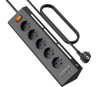 Power Strip With 5 Power Outlets And 4 Usb Ports (2 Usb 2 Usb C), Surge Protection Power Strip And Switches, 2 M Cable, 3680 W/16 A, Black