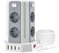 Power Strip with Switch, Tower Power Strip with 8 Sockets and 4 USB, USB Power Strip Surge Arrester and 4 Switches Extension Cable 5 m for Home and Office