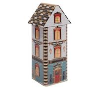 POWERHAUS24 Paris Christmas House Boîte métallique de qualité alimentaire pour biscuits et pain d'épices, 9,5 x 9,5 x 27,5 cm, édition de Noël avec 2 recettes