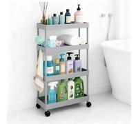 powerking 4-Tier Slim Rolling Utility Storage Chariot, Chariot Mobile Organizer d'étagères pour Cuisine, blanchisserie, Balcon, Salle de Bains, endroits étroits (Grey, 4-Tier)