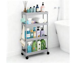 powerking 4-Tier Slim Rolling Utility Storage Chariot, Chariot Mobile Organizer d'étagères pour Cuisine, blanchisserie, Balcon, Salle de Bains, endroits étroits (Grey, 4-Tier)