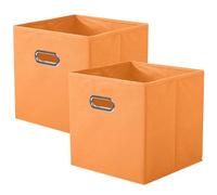 powerking boîte de rangement en tissu, ensemble de 2 tiroirs de boîte de rangement en tissu pliable avec poignée en métal pour armoire et jouets, Orange