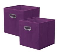 powerking boîte de rangement en tissu, ensemble de 2 tiroirs de boîte de rangement en tissu pliable avec poignée en métal pour armoire et jouets, Violet Foncé