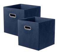 powerking boîte de rangement en tissu, ensemble de 2 tiroirs de boîte de rangement en tissu pliable avec poignée en métal pour armoire et jouets, Bleu Profond