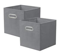 powerking boîte de rangement en tissu, ensemble de 2 tiroirs de boîte de rangement en tissu pliable avec poignée en métal pour armoire et jouets, Gris