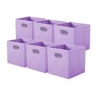 powerking boîte de rangement en tissu, ensemble de 6 tiroirs de boîte de rangement en tissu pliable avec poignée en métal pour armoire et jouets, Lavande