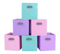 powerking boîte de rangement en tissu, ensemble de 6 tiroirs de boîte de rangement en tissu pliable avec poignée en métal pour armoire et jouets, Lavande+Bleu clair+Pink