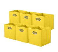 powerking boîte de rangement en tissu, ensemble de 6 tiroirs de boîte de rangement en tissu pliable avec poignée en métal pour armoire et jouets, Jaune