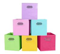 powerking boîte de rangement en tissu, ensemble de 6 tiroirs de boîte de rangement en tissu pliable avec poignée en métal pour armoire et jouets, Couleur Arc-en-ciel