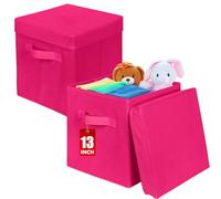 powerking Boîtes de stockage, cube de stockage de tissu pliable de 2 paquets avec couvercle, tiroir d'organisateur de vêtements pour le placard et le stockage de jouets, 33 x 33 x 33 cm,Rose Rouge