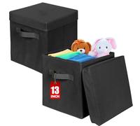 powerking Boîtes de stockage, cube de stockage de tissu pliable de 2 paquets avec couvercle, tiroir d'organisateur de vêtements pour le placard et le stockage de jouets, 33 x 33 x 33 cm,Noir