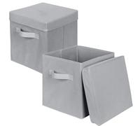 powerking Boîtes de stockage, cube de stockage de tissu pliable de 2 paquets avec couvercle, tiroir d'organisateur de vêtements pour le placard et le stockage de jouets, 27x27x28cm,Gris