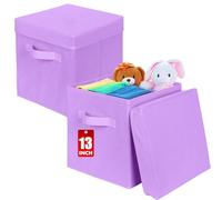 powerking Boîtes de stockage, cube de stockage de tissu pliable de 2 paquets avec couvercle, tiroir d'organisateur de vêtements pour le placard et le stockage de jouets, 33 x 33 x 33 cm,Lavande