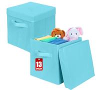 powerking Boîtes de stockage, cube de stockage de tissu pliable de 2 paquets avec couvercle, tiroir d'organisateur de vêtements pour le placard et le stockage de jouets, 33 x 33 x 33 cm,Beu Ciel
