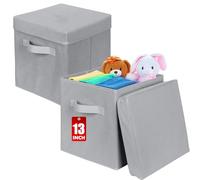 powerking Boîtes de stockage, cube de stockage de tissu pliable de 2 paquets avec couvercle, tiroir d'organisateur de vêtements pour le placard et le stockage de jouets, 33 x 33 x 33 cm,Gris Clair