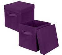 powerking Boîtes de stockage, cube de stockage de tissu pliable de 2 paquets avec couvercle, tiroir d'organisateur de vêtements pour le placard et le stockage de jouets, 27x27x28cm,Violet