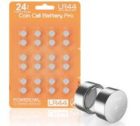 POWEROWL Lot de 24 Piles Bouton LR44 1,5V Alcalines, Piles AG13 A76 357 303 Haute Performance pour Jouets, Petites Lampes LED, Montres et Calculatrices Jaune