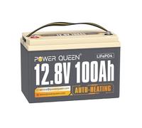 PowerQueen Batterie au Lithiutm 12V100Ah LiFePO4 Auto-Chauffage avec 100A BMS 4000+ cycles, parfaite pour les temps du froids