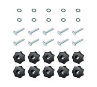 PowerTec 71481 Lot de 10 boutons de porte en T avec 7 boutons filetés en étoile 1/4-20, boulons en T et rondelles pour gabarits et fixations de travail du bois